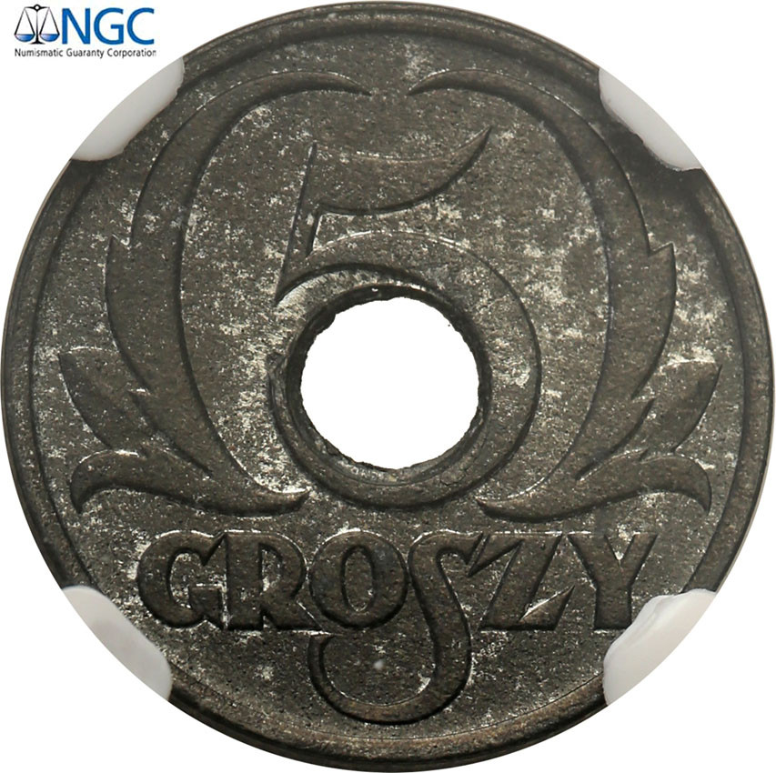 Generalna Gubernia. 5 groszy 1939 cynk NGC MS65 (MAX)